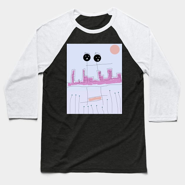 The Kids Taking in the City Stick Figure Baseball T-Shirt by Eigo Wild